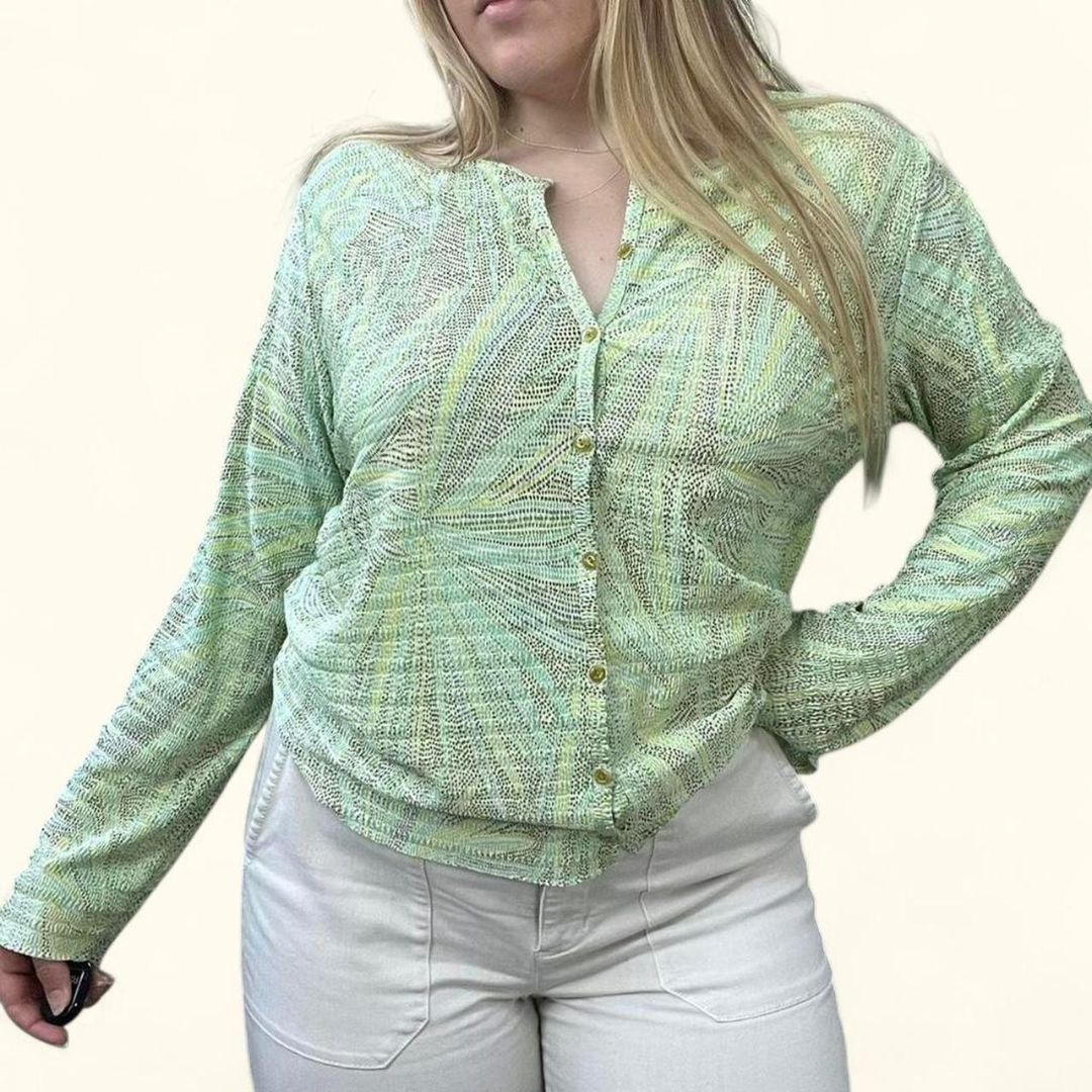 Y2K Indie Green Button Up Top, L/XL