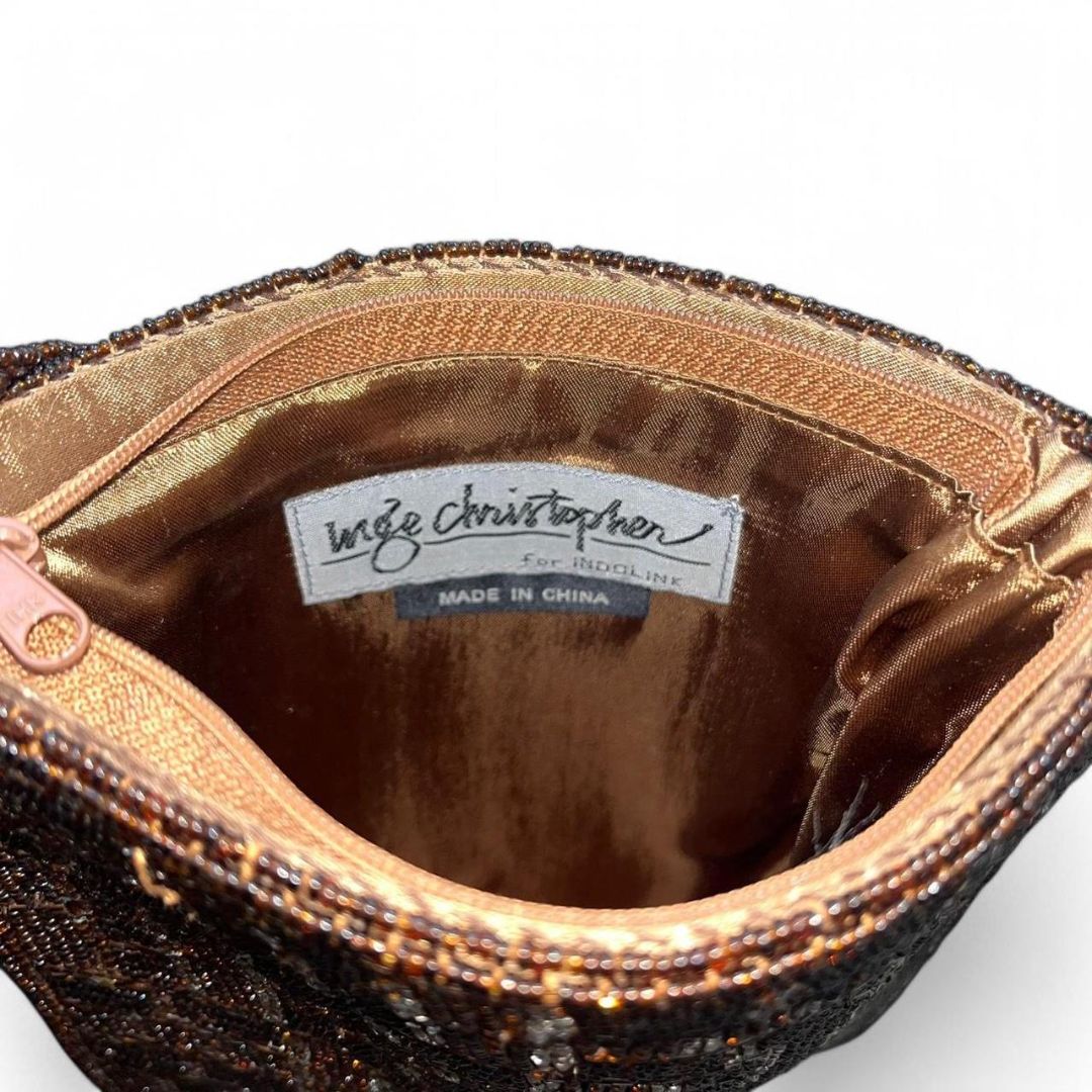 Brown Beaded Square Purse