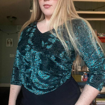 Teal Shimmer Ruffle Blouse, M/L