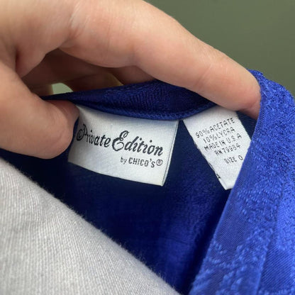 Chico's Cobalt Blue Floral Stretchy Tee, L/XL