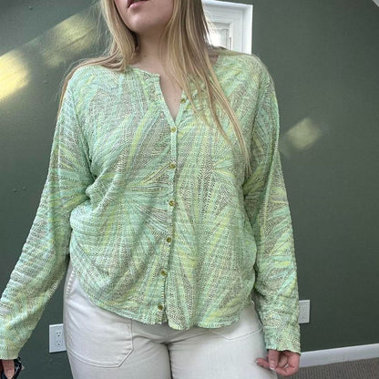Y2K Indie Green Button Up Top, L/XL