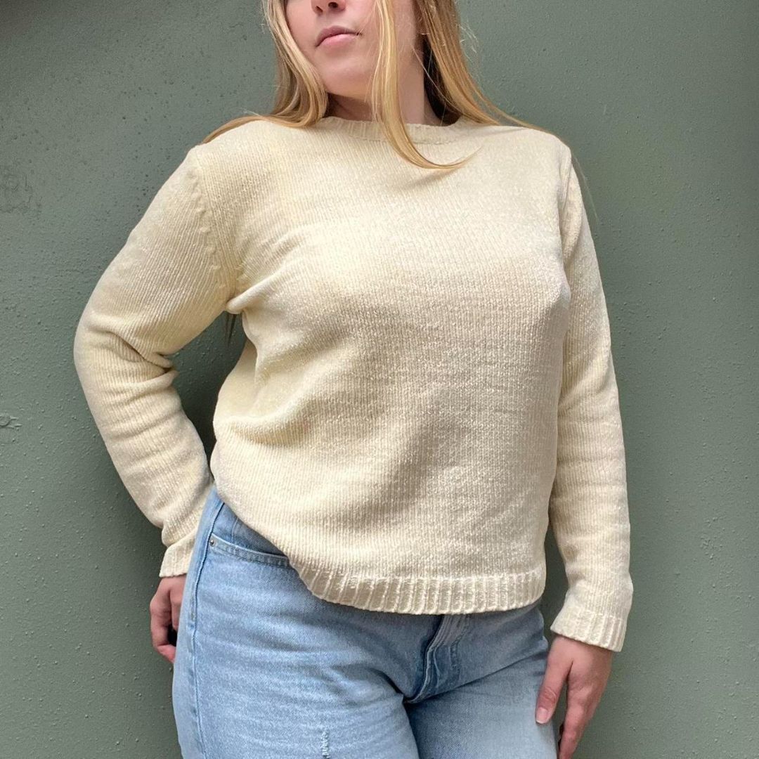 Vtg Cream Chenille Soft Relaxed Sweater, OS