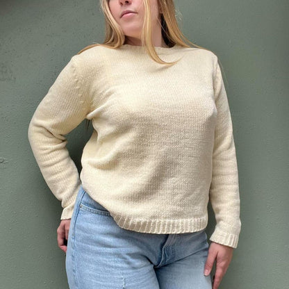 Vtg Cream Chenille Soft Relaxed Sweater, OS