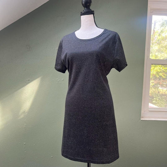 90s T-Shirt Sparkly Black Mini Dress, M/L