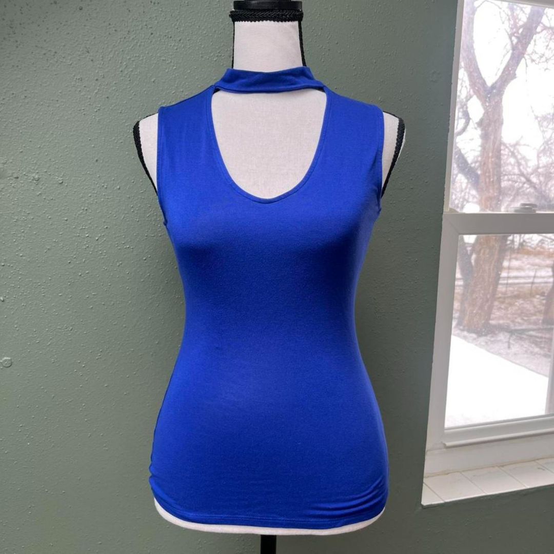 Cobalt Mock Collar Tank, XS/S