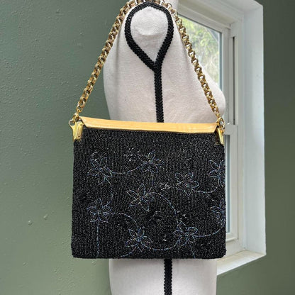 Beaded Black Iridescent Chain Shoulder Bag
