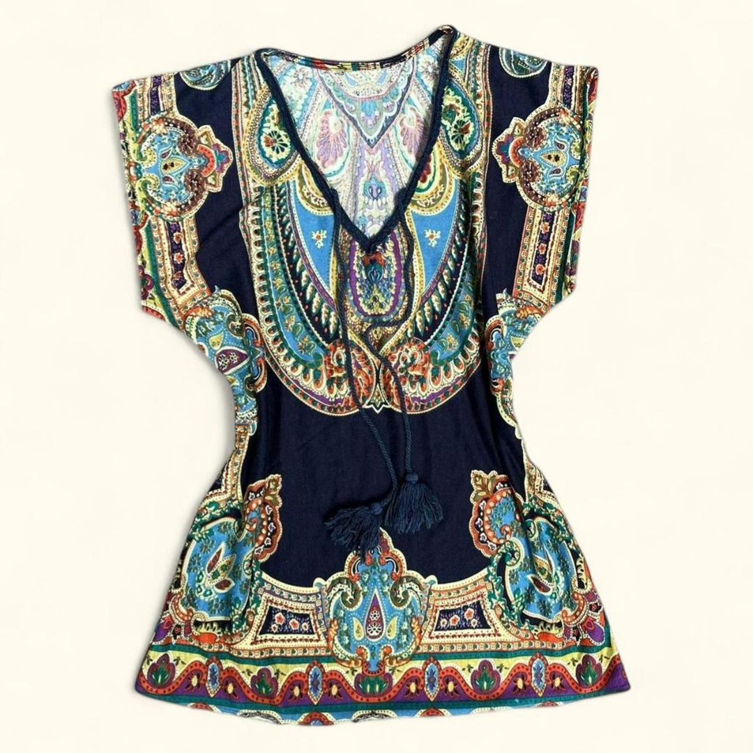 Navy Boho Paisley Top, S/M