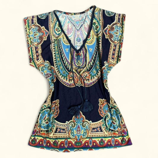 Navy Boho Paisley Top, S/M