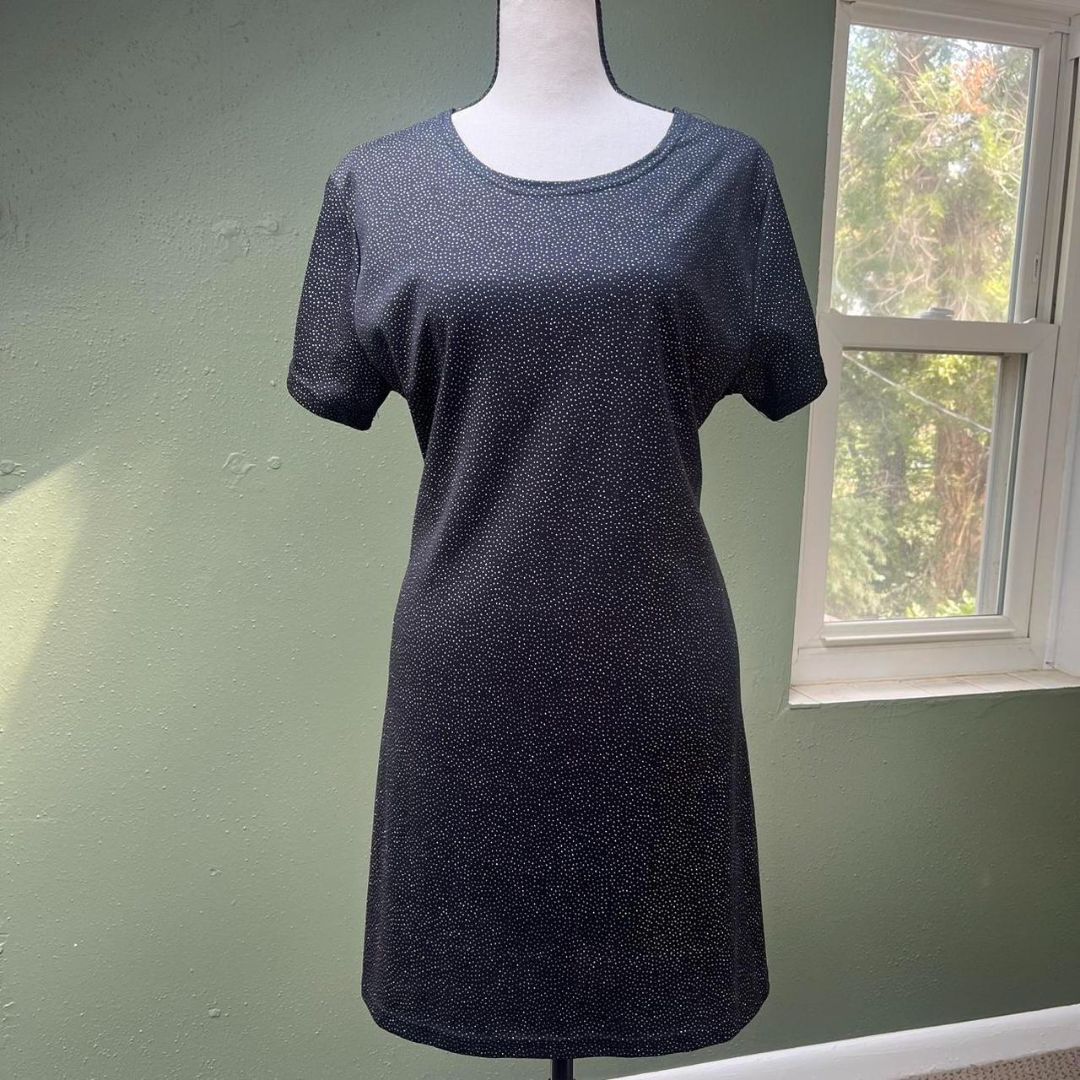 90s T-Shirt Sparkly Black Mini Dress, M/L