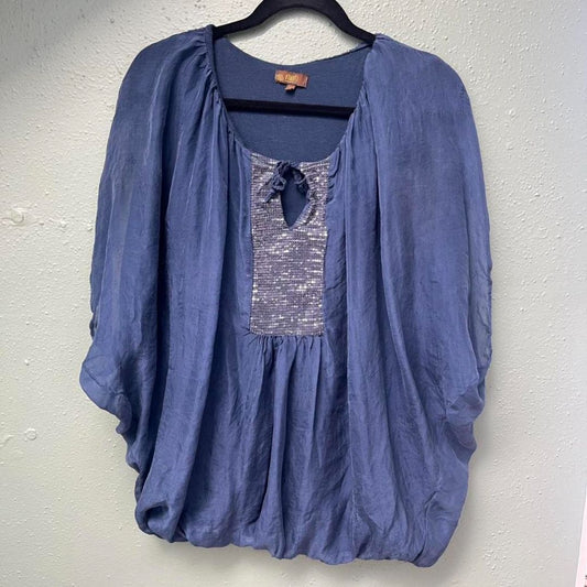 Navy Silk Sequin Blouse, S