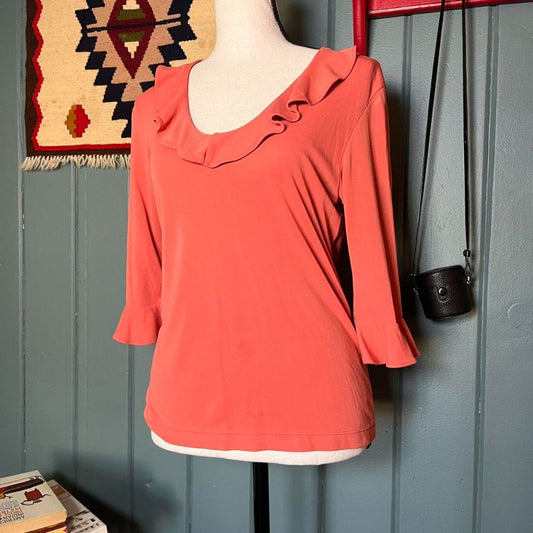 Vtg Banana Republic Coral Ruffle Blouse, M