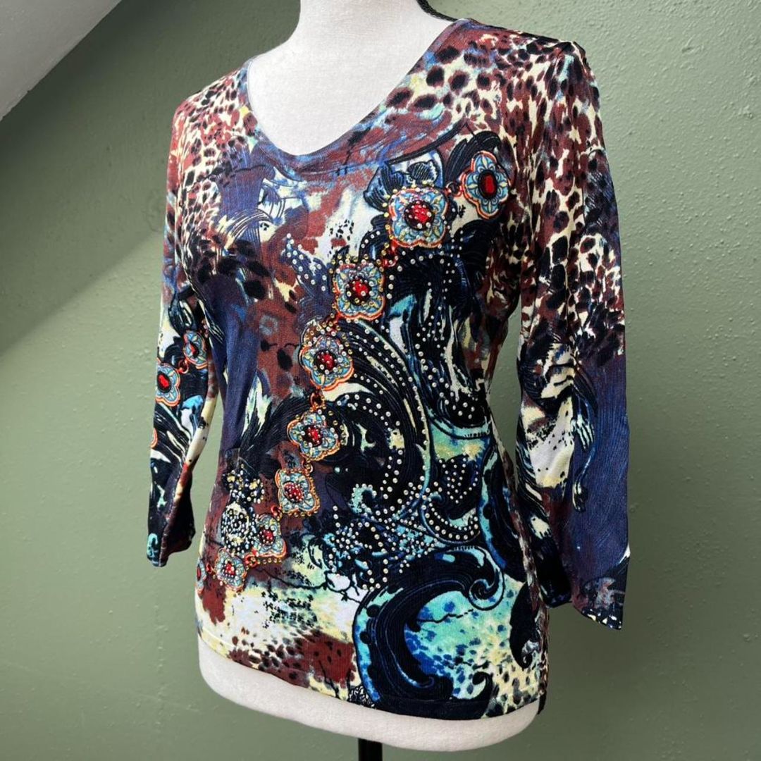 Y2K Abstract Rhinestone Top, S