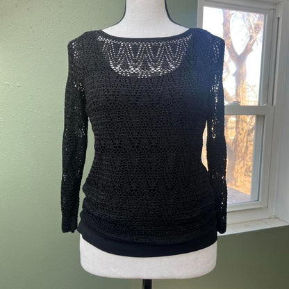 Y2K Black Crochet Top, S
