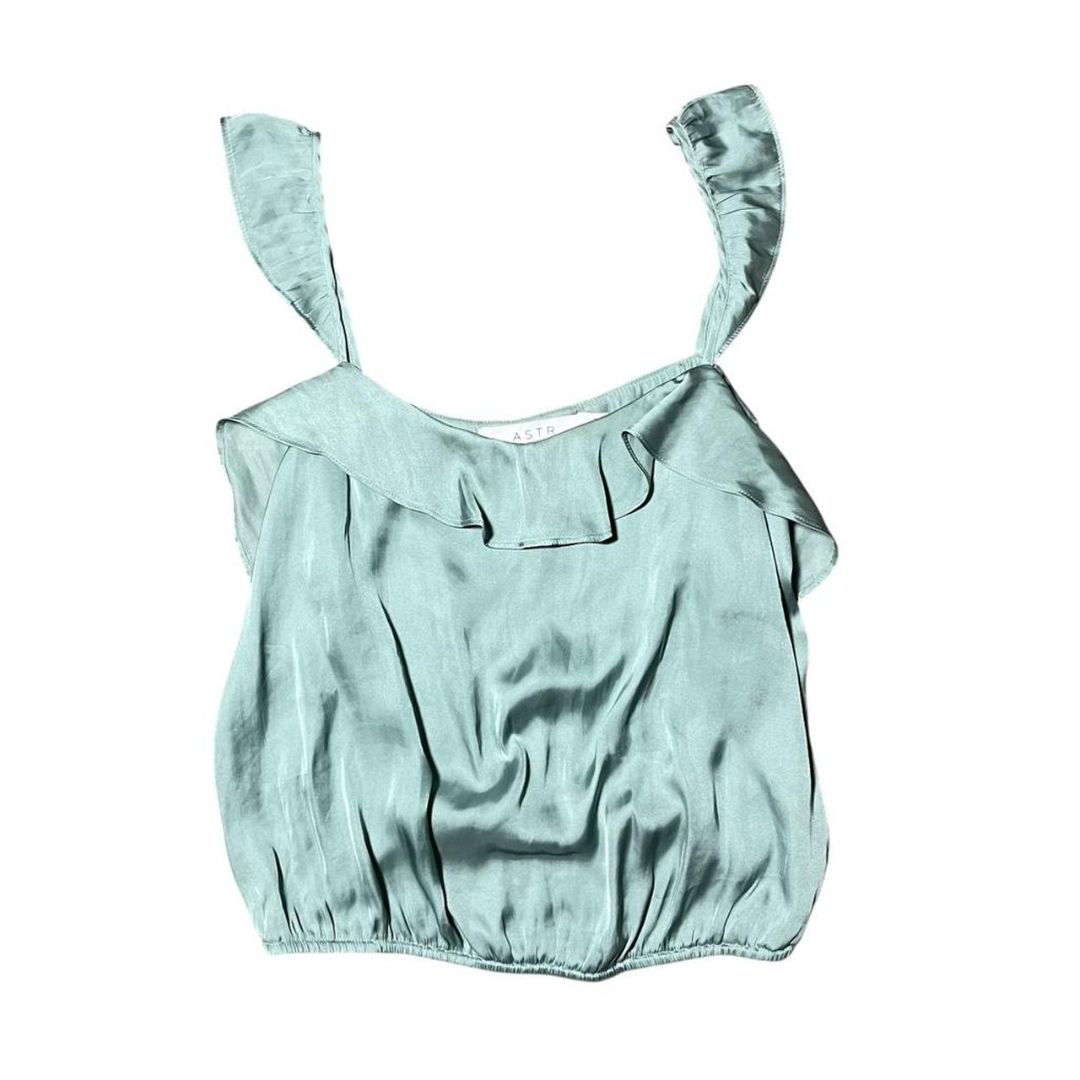 ASTR Teal Satin Ruffle Tank, M