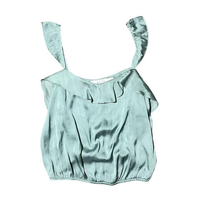 ASTR Teal Satin Ruffle Tank, M