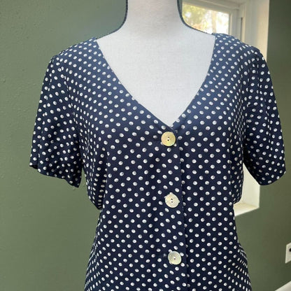 90s Navy Polka Dot Dress, 8/M