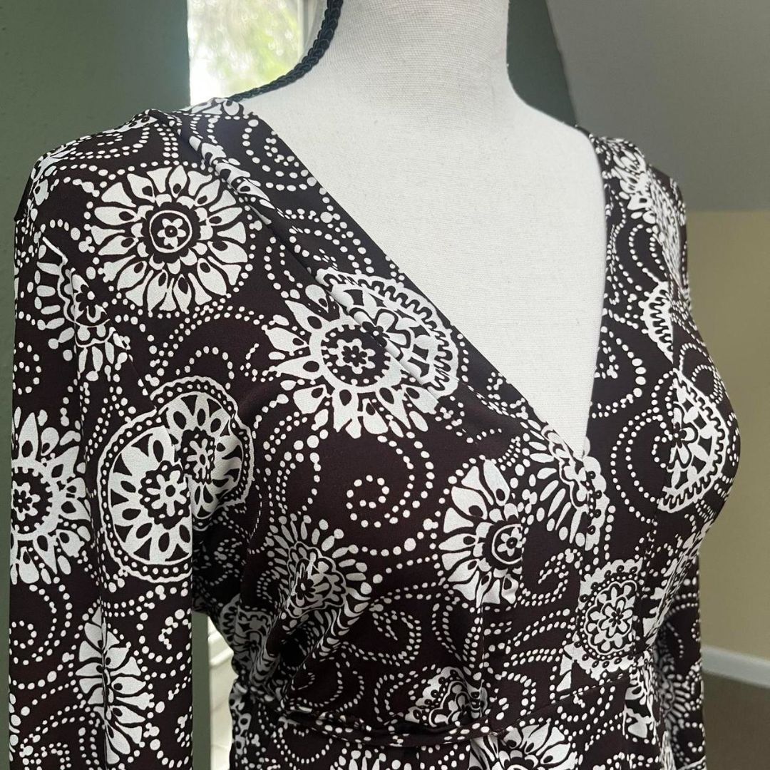 Y2K Brown White Floral Tie-Waist Top, M/L