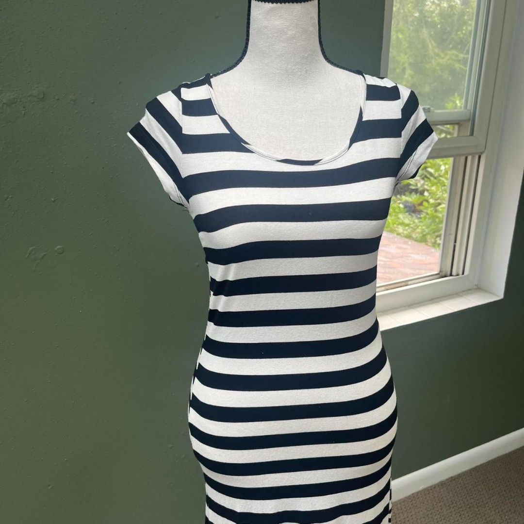 Black/White Stripe Maxi Dress, M