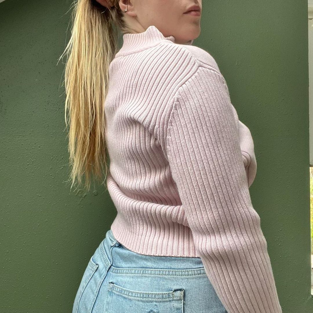 St. John's Bay Pink Ribbed Quarter Zip, L