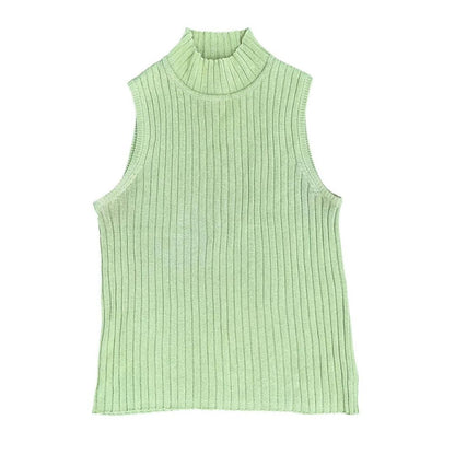 Green Ribbed Sleeveless Turtleneck, M