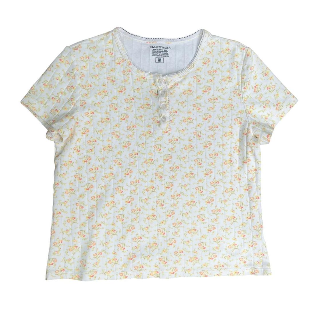 Yellow Henley Floral Tee, M