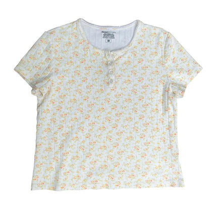 Yellow Henley Floral Tee, M