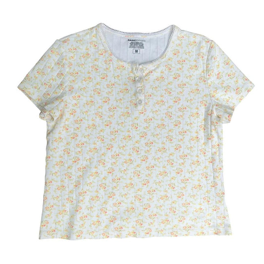 Yellow Henley Floral Tee, M