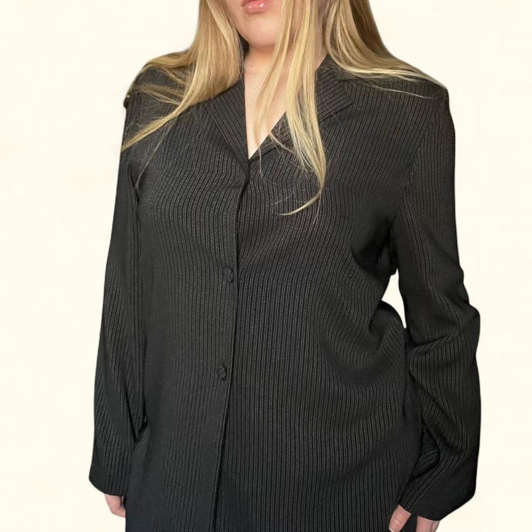 Black Pinstripe Blazer Top, M/L