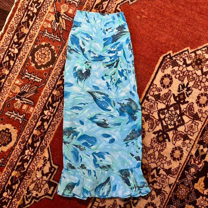 Blue Floral Ruffle Midi Skirt, S