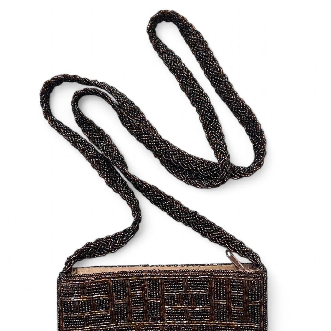 Brown Beaded Square Purse