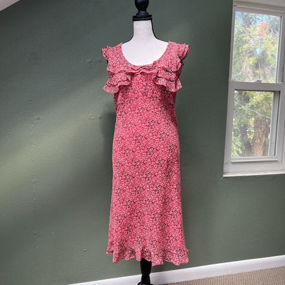 Y2k Ruffle Pink Floral Midi Dress, M