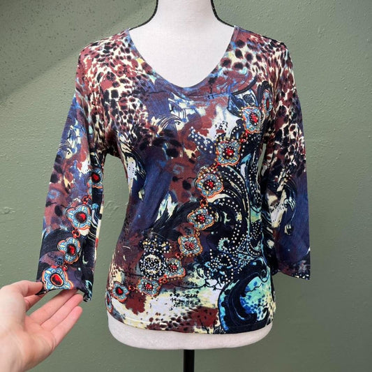Y2K Abstract Rhinestone Top, S