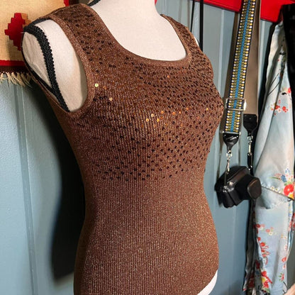 Brown Sequin Ribbed Tank, S/M