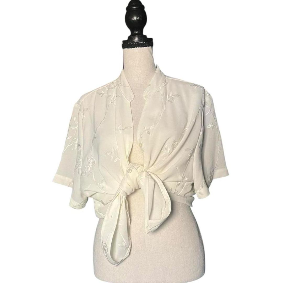 90s Ivory Embroidered Blouse, 20W