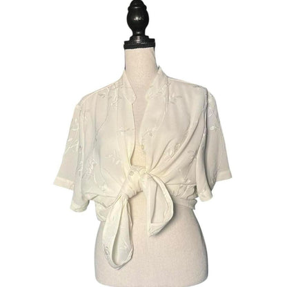 90s Ivory Embroidered Blouse, 20W