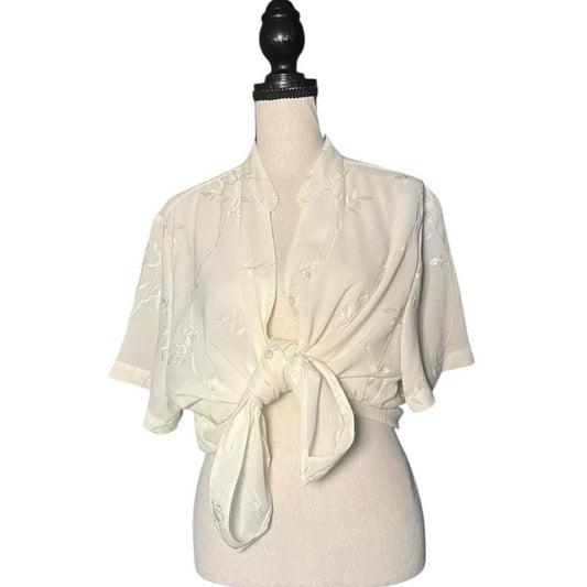 90s Ivory Embroidered Blouse, 20W