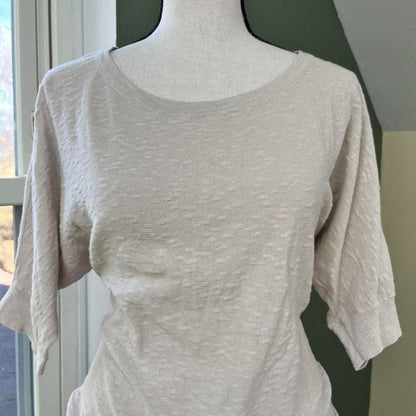 Style & Co Linen/Cotton Ruched Side Beige Tee, L