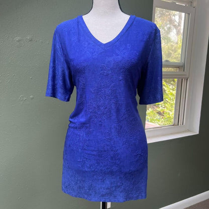 Chico's Cobalt Blue Floral Stretchy Tee, L/XL