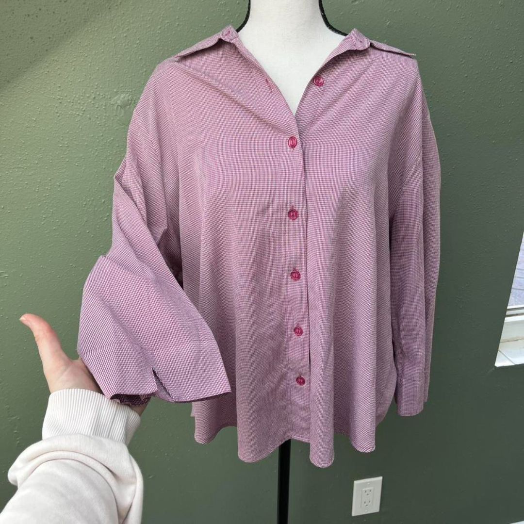 Raspberry Gingham Button Up, XL