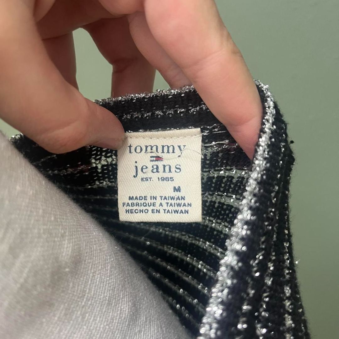 Tommy Hilfiger Black and Silver Wrap Sweater, M
