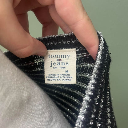 Tommy Hilfiger Black and Silver Wrap Sweater, M