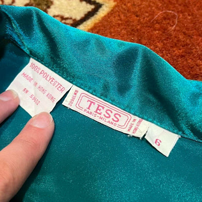 Teal Satin Retro Blouse, M/L