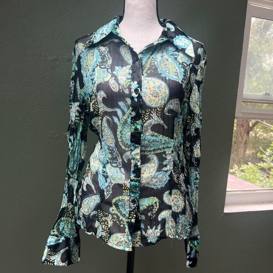 Y2K No Boundaries Paisley Sheer Shirt, S/M