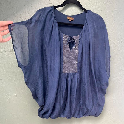 Navy Silk Sequin Blouse, S