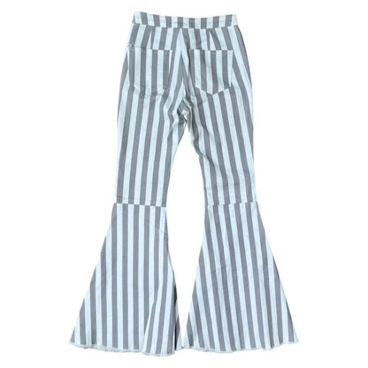 Gray Striped Bellbottom Pants, S