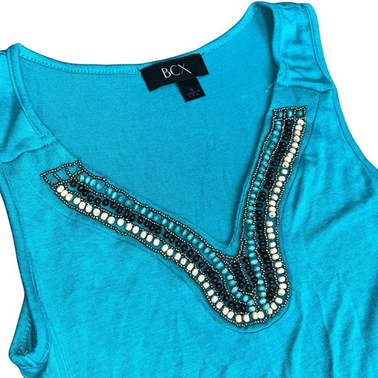 Y2K Beaded Teal Tank Top, S/M