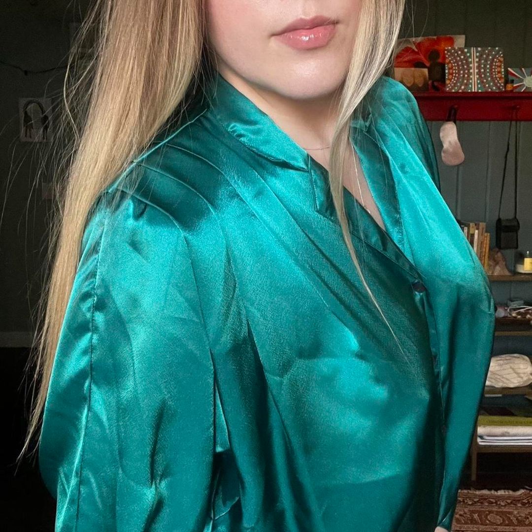 Teal Satin Retro Blouse, M/L