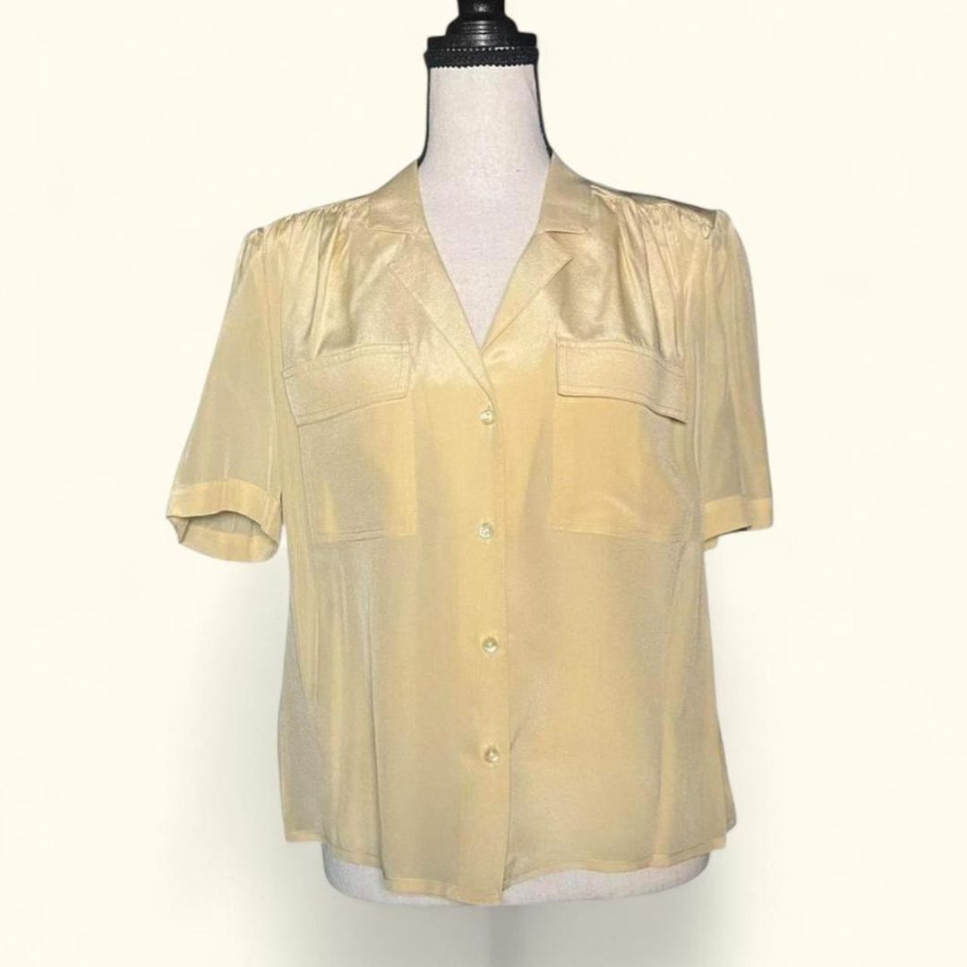 Retro Cream Silk Blouse, S/M