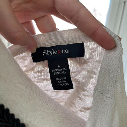 Style & Co Linen/Cotton Ruched Side Beige Tee, L