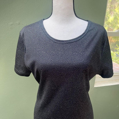 90s T-Shirt Sparkly Black Mini Dress, M/L